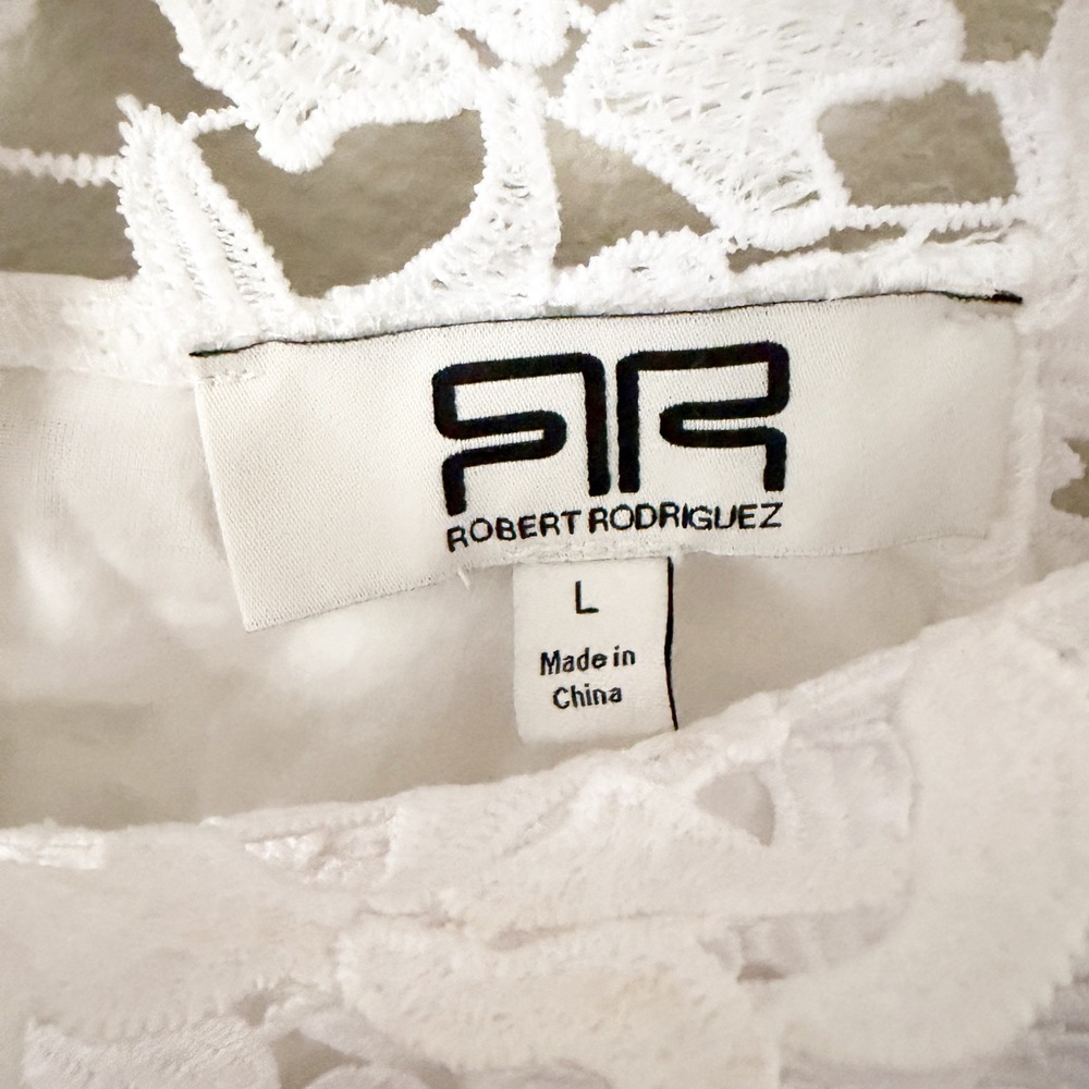 Robert Rodriguez White Floral Guipure Lace Mock Neck Blouse Top Large - Picture 5 of 6